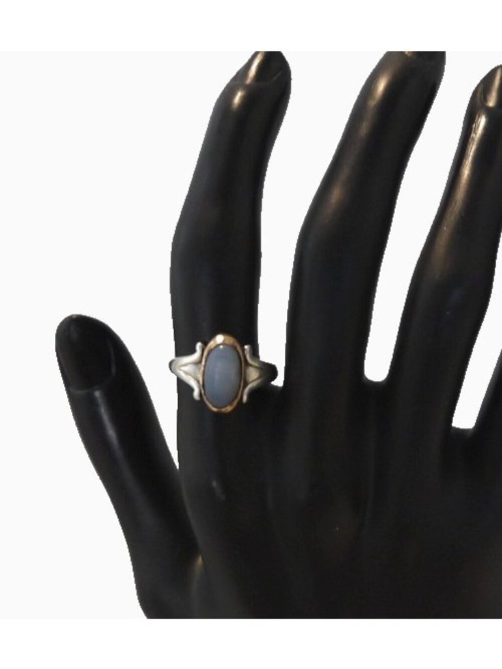 Vintage handmade 925 Silver ring with unknown stone real gold setting size 7.5